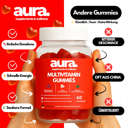 aura™ Multivitamin Gummies – Energie, Immunstärke & Schönheit in 2 Gummies | 60Stk.