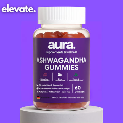 aura™ Ashwagandha Gummies – Ruhe, Fokus & besserer Schlaf in 2 leckeren Gummies | 60Stk.