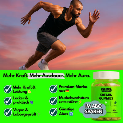 aura™ Kreatin Gummies – Mehr Power, Fokus & Leistung ohne Pulver oder Shakes | 90. Stk