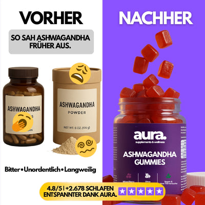 Aura™ Ashwagandha Gummies – Ruhe, Fokus & besserer Schlaf in 2 leckeren Gummies | 60Stk.