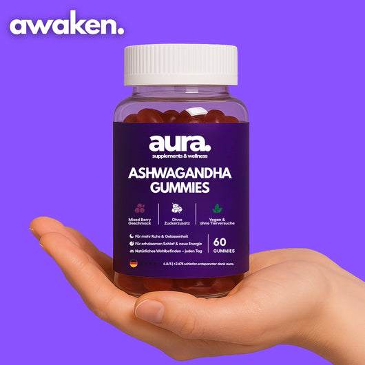 Aura™ Ashwagandha Gummies – Ruhe, Fokus & besserer Schlaf in 2 leckeren Gummies | 60Stk.