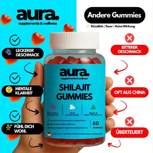 Aura™ Shilajit Gummies – Natürliche Energie, Fokus & Vitalität in 2 leckeren Gummies | 60Stk.
