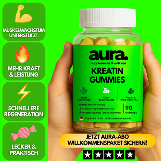 Aura™ Kreatin Gummies – Mehr Power, Fokus & Leistung ohne Pulver oder Shakes | 90. Stk