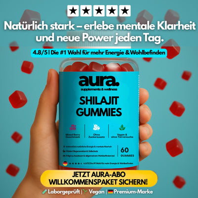 Aura™ Shilajit Gummies – Natürliche Energie, Fokus & Vitalität in 2 leckeren Gummies | 60Stk.